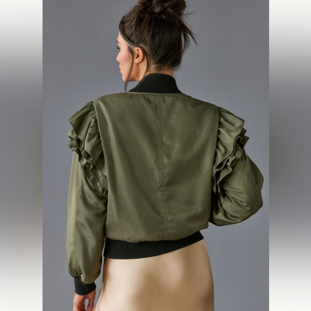 MABLE Ruffle-Sleeve Bomber Jacket - Picture 2 of 4